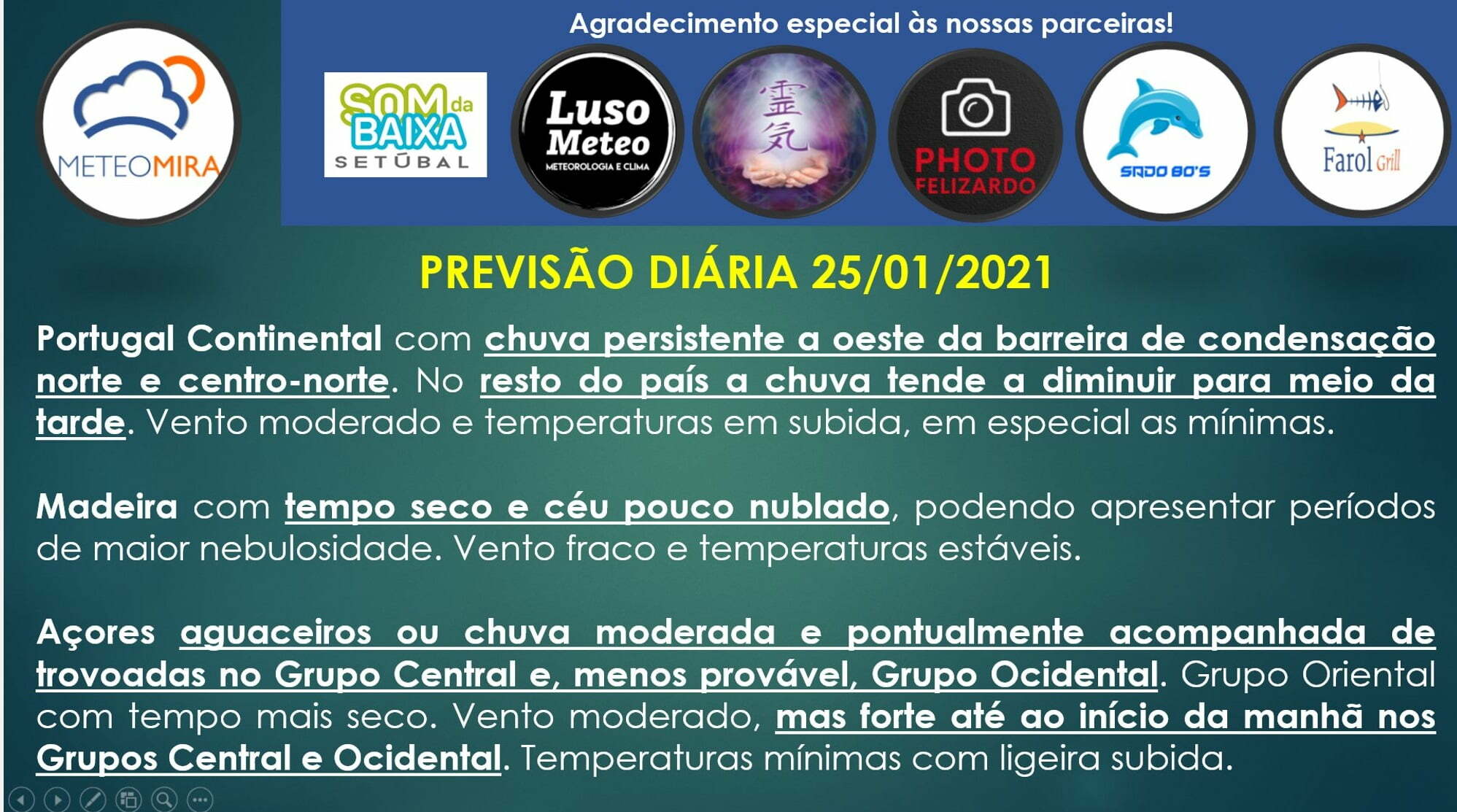 Previsão Segunda, 25 de Janeiro