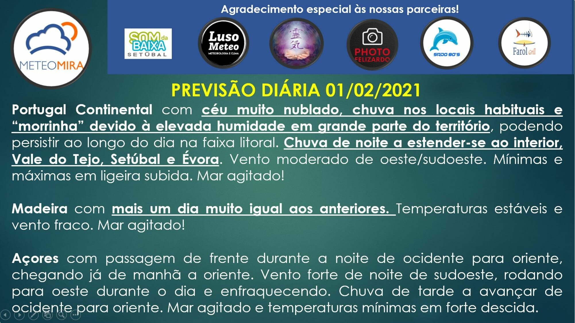 Previsão Segunda, 1 de Fevereiro Previsão Segunda, 1 de Fevereiro