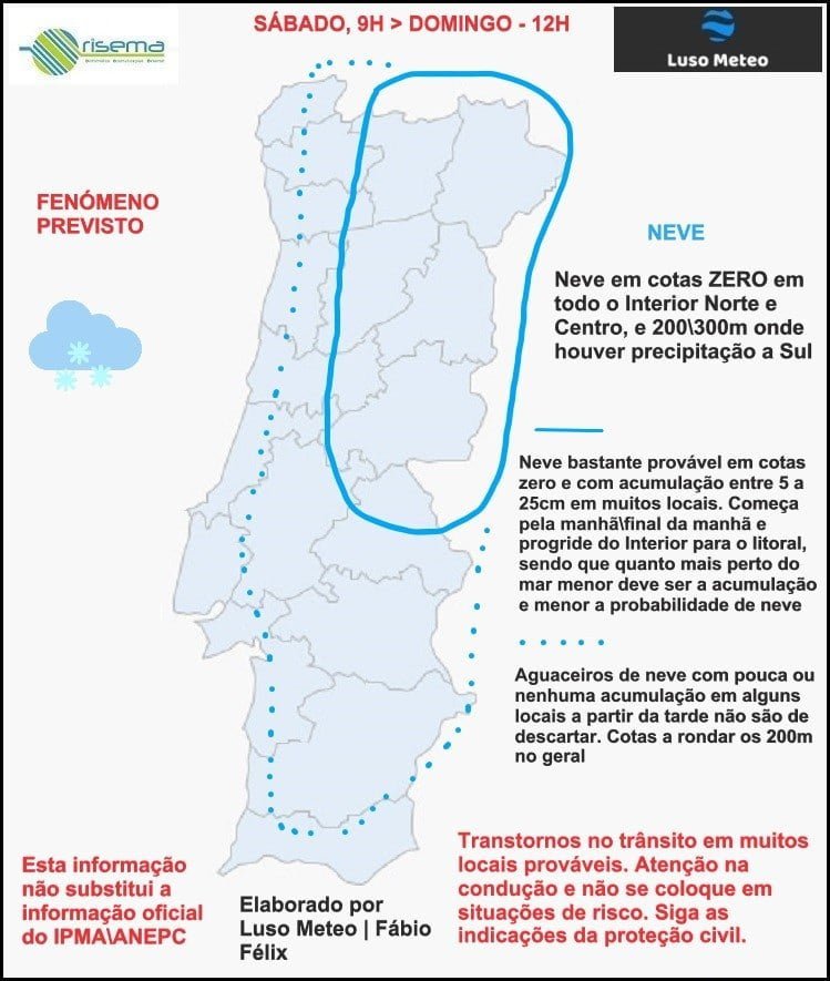 Análise especial: Neve a qualquer altitude com acumulação no Sábado no Interior Norte e Centro - 09�12021