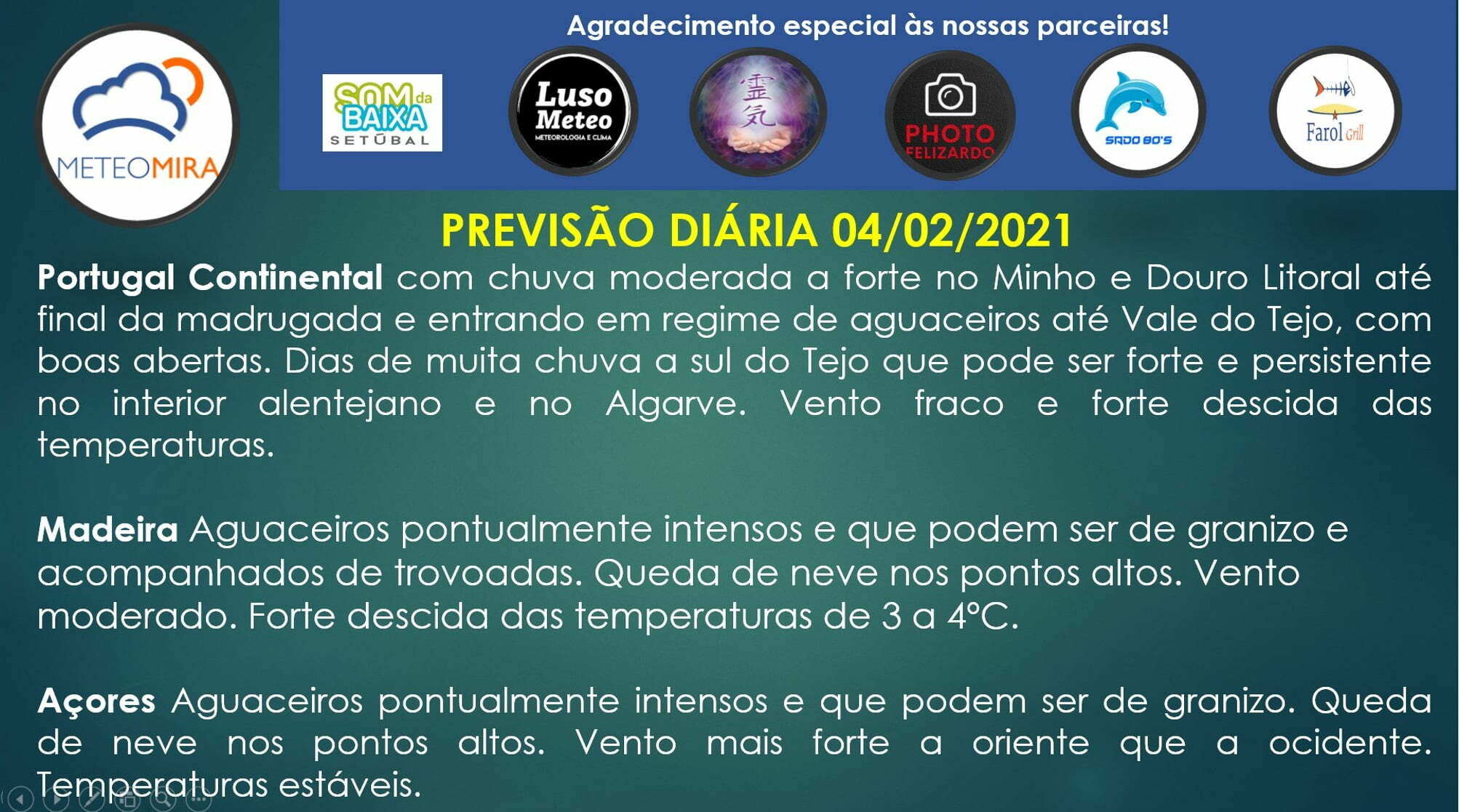 Previsão Quinta, 4 de Fevereiro de 2021