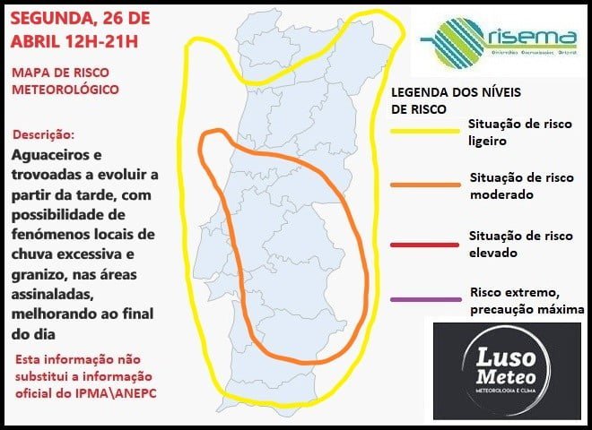 Mau tempo no Centro e Sul na Segunda, 26 de Abril