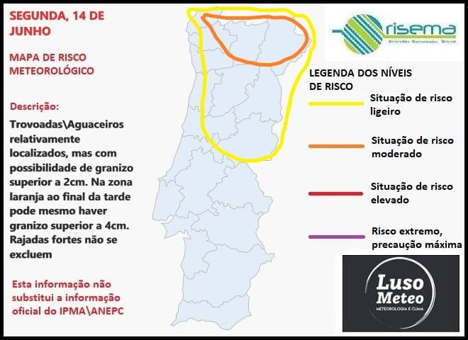Mais trovoadas fortes nesta Segunda-feira: Risco Meteorológico