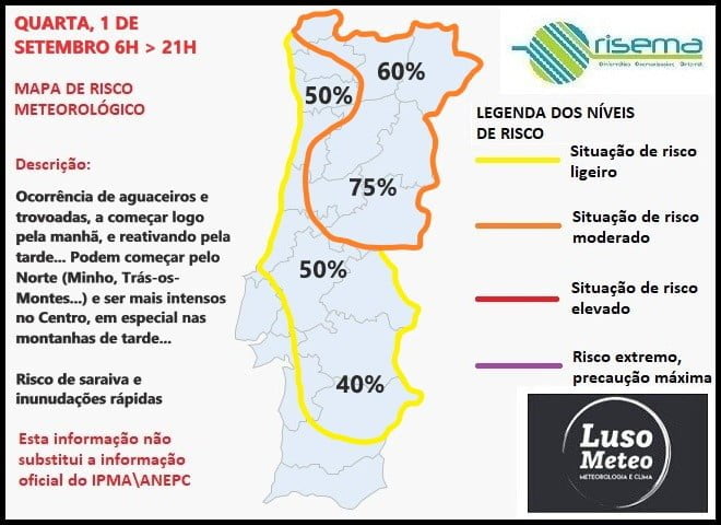 Trovoadas dia 1 de Setembro: Risco Meteorológico Trovoadas dia 1 de Setembro: Risco Meteorológico