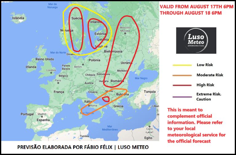 Tempo Severo Europa – dias 17 e 18 de Agosto Tempo Severo Europa - dias 17 e 18 de Agosto