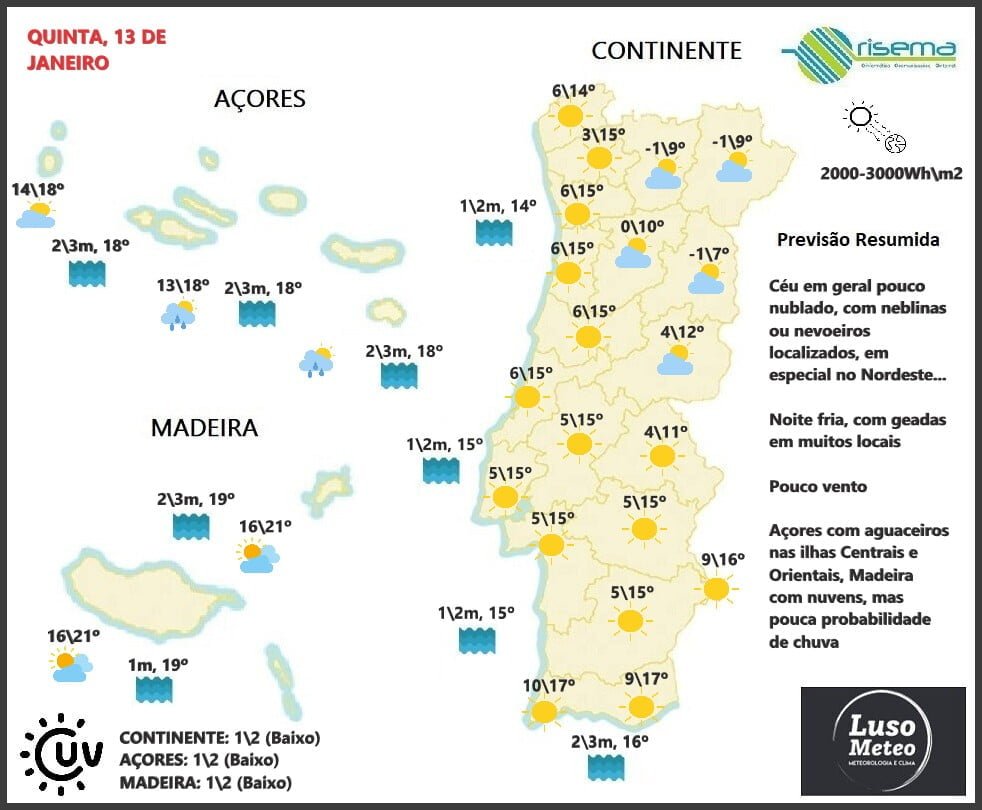 Previsão para Quinta, 13 de Janeiro Previsão para Quinta, 13 de Janeiro