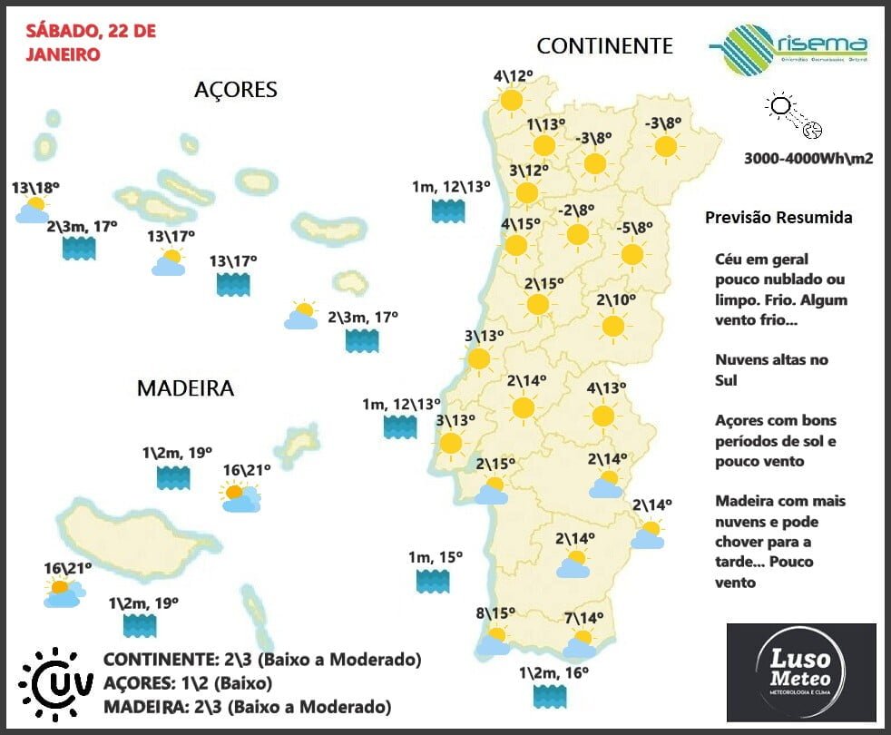 Previsão para Sábado, 22 de Janeiro Previsão para Sábado, 22 de Janeiro