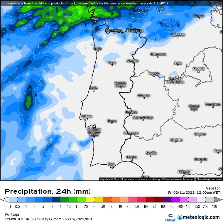 Antevisão próximos dias - regresso de chuva (pouca) no Domingo