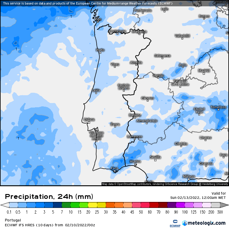 Antevisão próximos dias - regresso de chuva (pouca) no Domingo