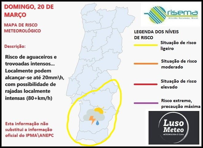 Aguaceiros e trovoada, Domingo, 20 de Março - Risco Meteorológico Aguaceiros e trovoada, Domingo, 20 de Março - Risco Meteorológico