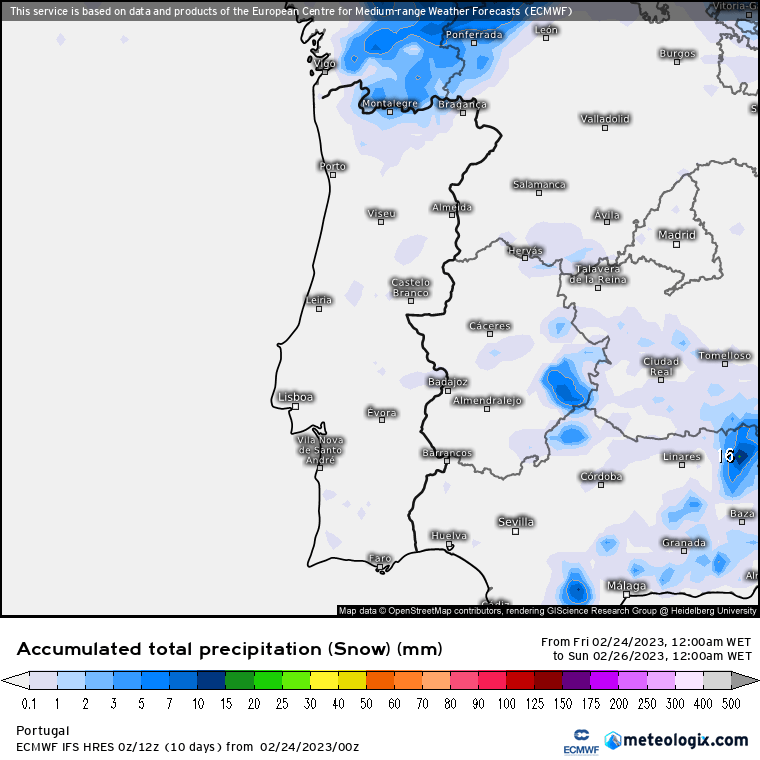 Previsão para 24 e 26 de Fevereiro - Frio de Inverno, pouca precipitação