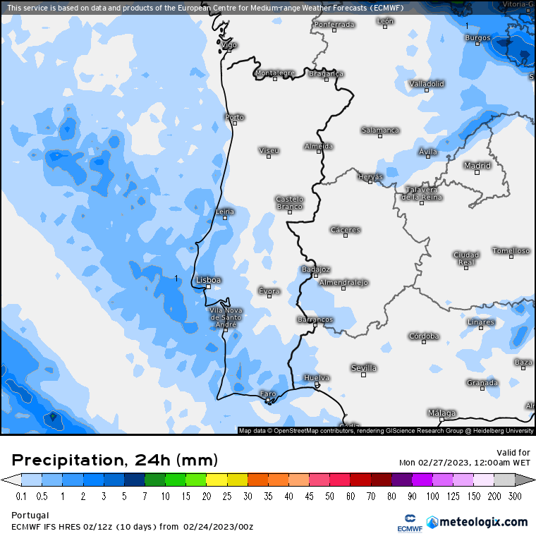 Previsão para 24 e 26 de Fevereiro - Frio de Inverno, pouca precipitação
