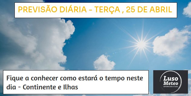Previsão para Terça, 25 de Abril Previsão para Terça, 25 de Abril