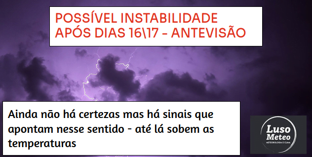 Instabilidade a partir de dia 17? Até lá temperaturas sobem - Antevisão Instabilidade a partir de dia 17? Até lá temperaturas sobem - Antevisão