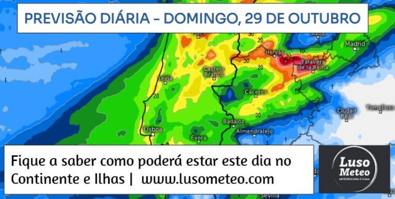 Previsão para Domingo, 29 de Outubro