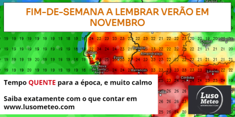 Tempo no fim-de-semana 18 e 19 Novembro - Sol e calor - Saiba com o que contar!