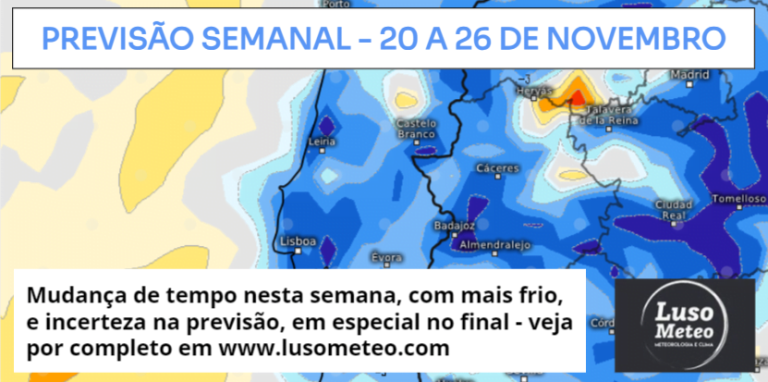 Mudança de tempo - Vem aí mais frio - Previsão semanal 20 a 26 de Novembro