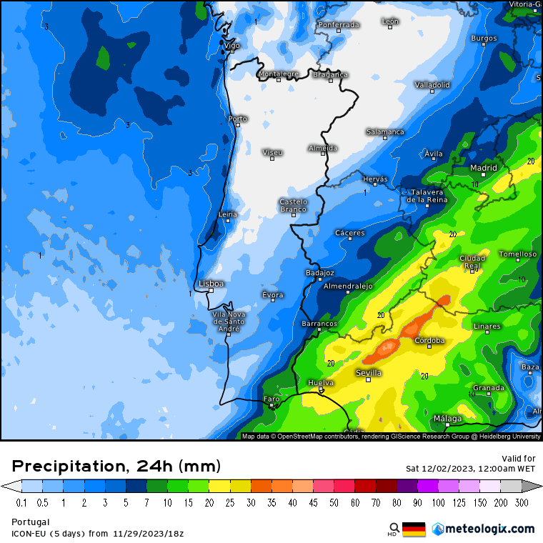 Previsão do Tempo para Sexta, 1 de Dezembro de 2023 Previsão de chuva para Sexta, Portugal