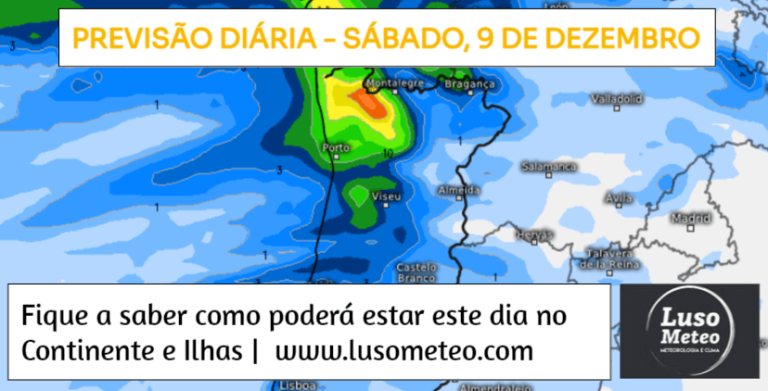Previsão do Tempo para Sábado, 9 de Dezembro de 2023