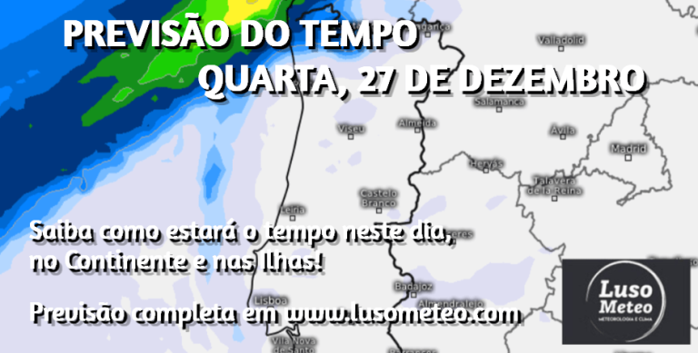 Previsão do Tempo para Quarta, 27 de Dezembro