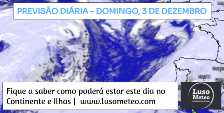 Previsão do Tempo para Domingo, 3 de Dezembro de 2023