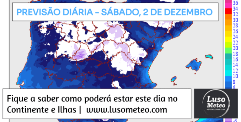 Previsão do Tempo para Sábado, 2 de Dezembro de 2023