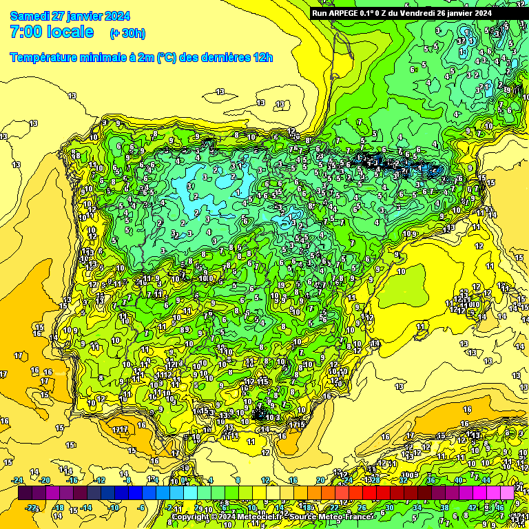 Previsão do Tempo para Sábado, 27 de Janeiro de 2024 Previsão de temperaturas Sábado 27 de Janeiro