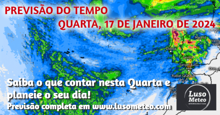Previsão do Tempo para Quarta, 17 de Janeiro de 2024