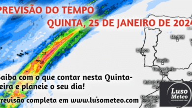 Previsão do tempo para Quinta, 25 de Janeiro de 2024