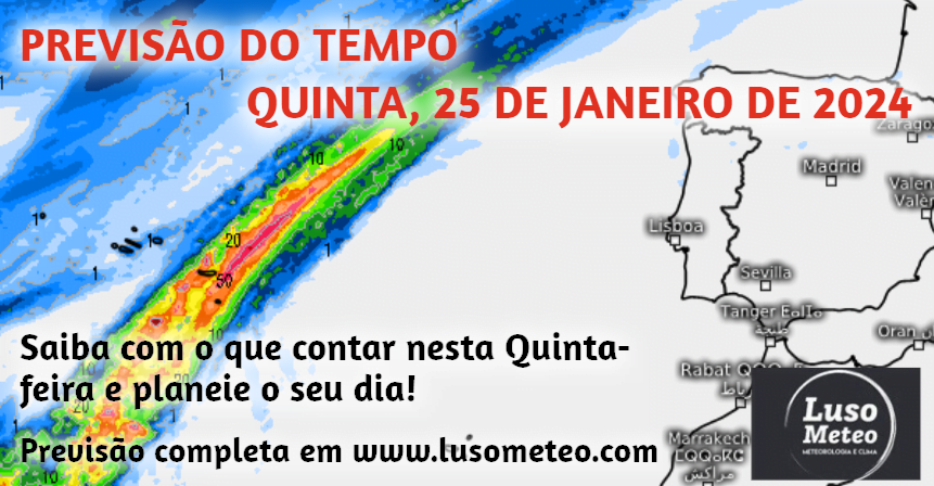 Previsão do tempo para Quinta, 25 de Janeiro de 2024 Previsão do tempo para Quinta, 25 de Janeiro de 2024