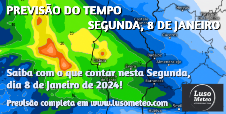 Regresso da chuva - Previsão do Tempo para Segunda, 8 de Janeiro de 2024