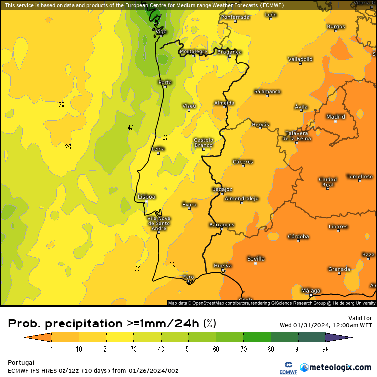 Fim-de-semana com mais nuvens e poeiras - mudança temporária do tempo a caminho Probabilidade de chuva dia 30 de Janeiro