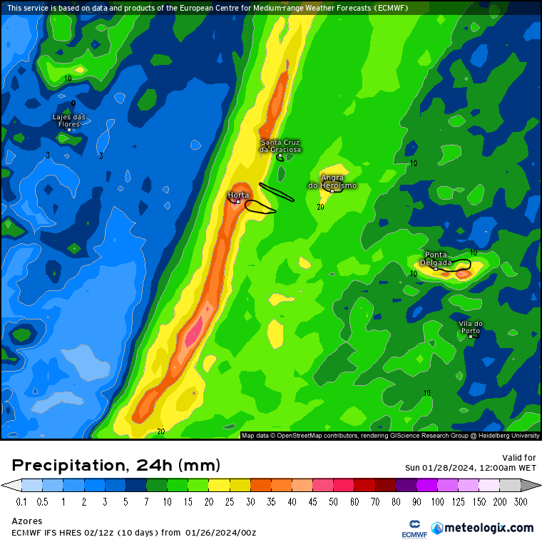 Previsão do Tempo para Sábado, 27 de Janeiro de 2024 Chuva nos Açores, Sábado