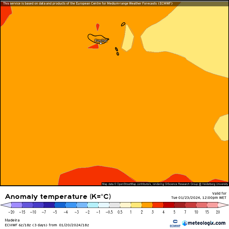 Previsao do Tempo para Terça, 23 de Janeiro de 2024 Anomalia de temperatura na Madeira dia 23 de Janeiro Terça