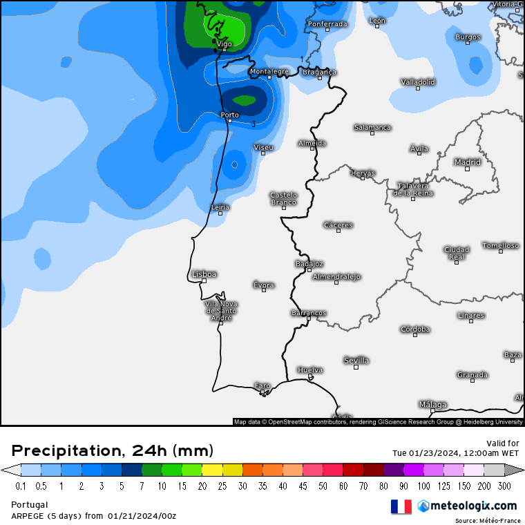 Chuva prevista Segunda 22 de Janeiro