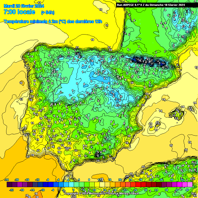 Temperaturas na Terça - Previsão modelo ARPEGE