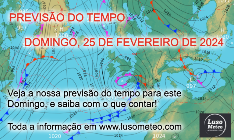 Tempo no Domingo, 25 de Fevereiro de 2024 – Nova depressão… Tempo no Domingo, 25 de Fevereiro de 2024 - Nova depressão...