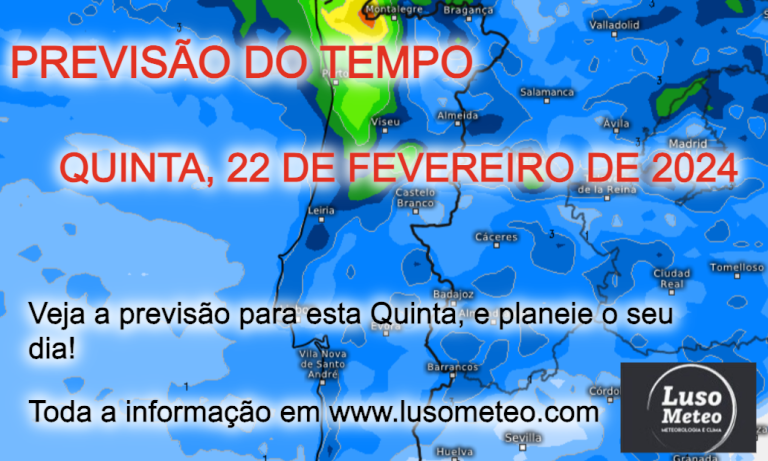 Tempo na Quinta, 22 de Fevereiro de 2024 - Previsão