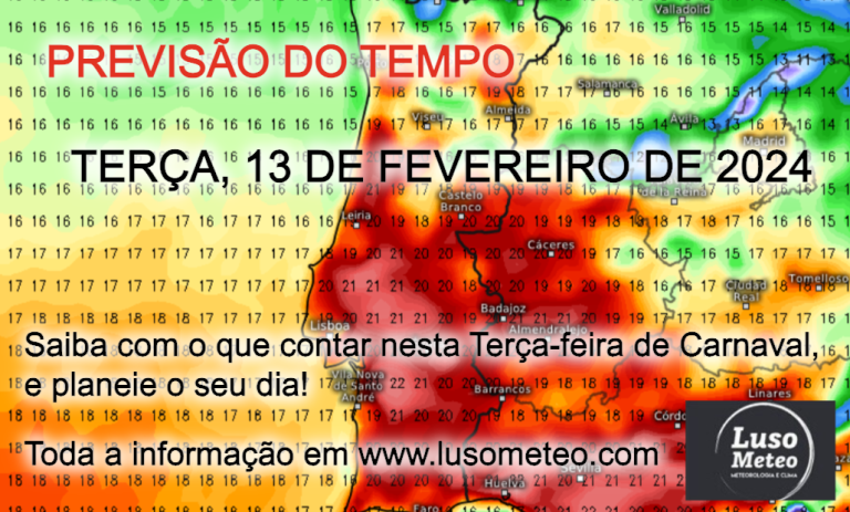 Previsão do Tempo para Terça, dia 13 de Fevereiro de 2024 – Mais seco e quentinho Previsão do Tempo para Terça, dia 13 de Fevereiro de 2024 - Mais seco e quentinho
