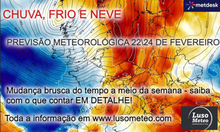 Chuva, frio e possibilidade de neve a partir de dia 22 de Fevereiro – Tempo Invernal previsto! – Previsão Meteorológica Chuva, frio e possibilidade de neve a partir de dia 22 de Fevereiro - Tempo Invernal previsto! - Previsão Meteorológica