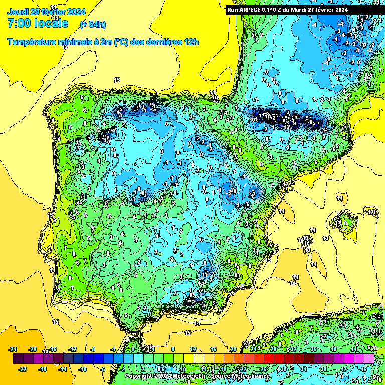 Tempo na Quinta, 29 de Fevereiro de 2024 - Mais uma mudança do tempo! Temperaturas na Quinta-feira - Previsão ARPEGE