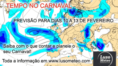 Fim-de-semana com previsão de chuva e neve - Dia de Carnaval mais quente - Previsão 10 a 13 de Fevereiro