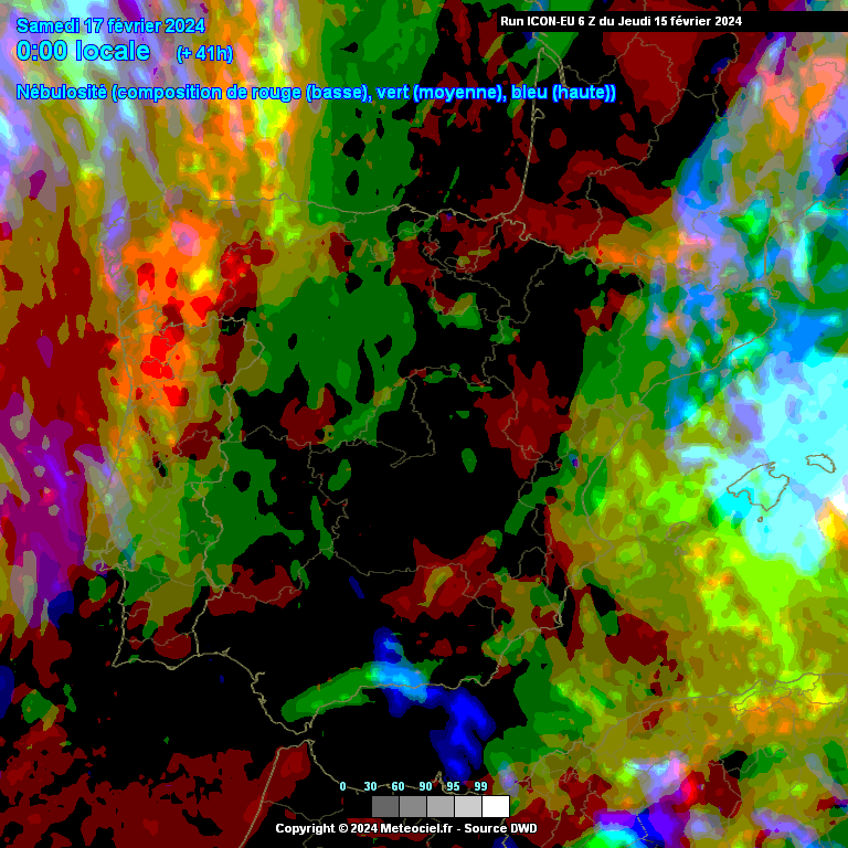 Nebulosidade no Sábado, 17 de Fevereiro