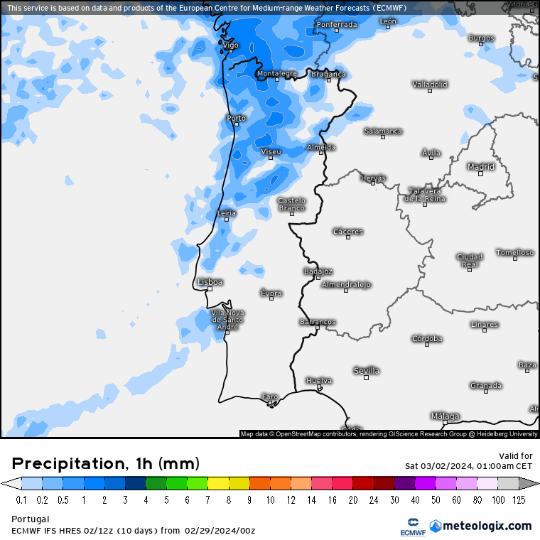 Tempo no Sábado, 2 de Março de 2024 - Puro Inverno no primeiro Sábado do mês Chuva no Sábado