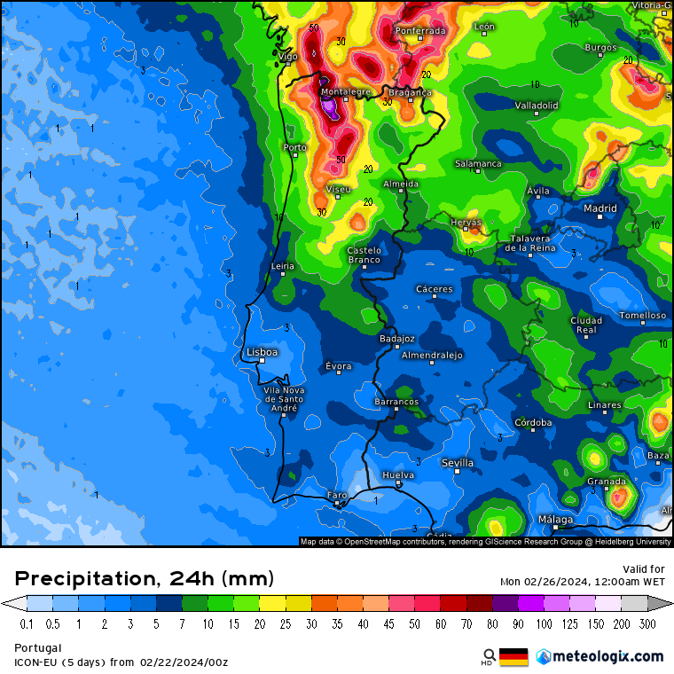 Tempo no fim-de-semana: Frio e chuva, mas também abertas! - Previsão 2425 de Fevereiro Chuva Domingo 25 de Fevereiro