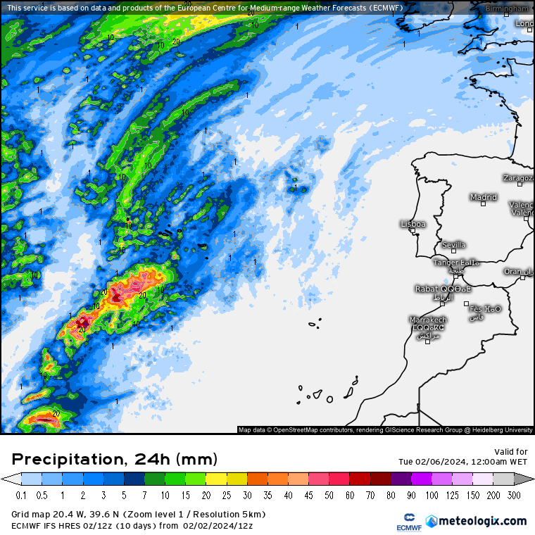 O tempo esta semana - mudança, com chuva prevista - previsão semanal 4 a 10 de Fevereiro de 2024 Chuva dia 5 de Fevereiro, Segunda