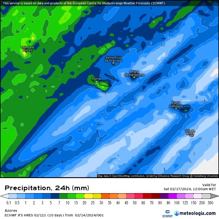 Previsão do Tempo para Sexta, 16 de Fevereiro de 2024 Chuva AÇORES Sexta, dia 16 de Fevereiro