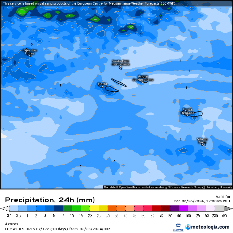Tempo no Domingo, 25 de Fevereiro de 2024 - Nova depressão... Chuva Açores Domingo
