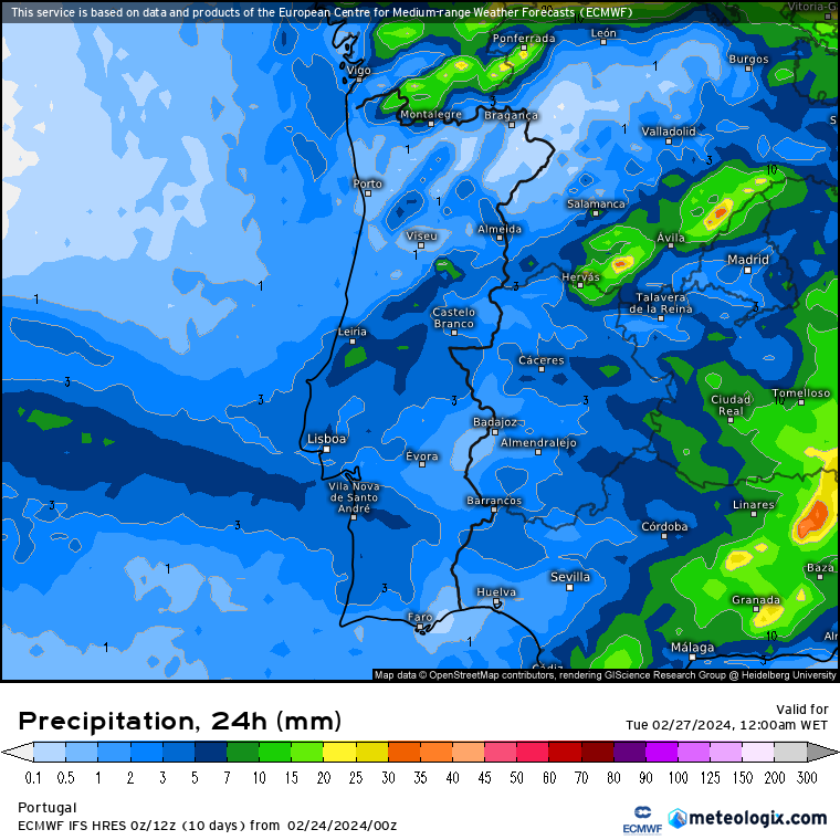 Tempo na Segunda, 26 de Fevereiro de 2024 - Frio, Vento e Neve Chuva na Segunda-feira