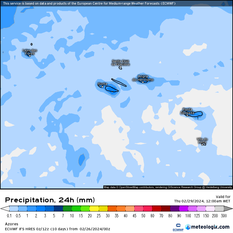 Tempo na Quarta, 28 de Fevereiro de 2024 - Previsão Meteorológica Chuva nos Açores no dia 28 de Fevereiro