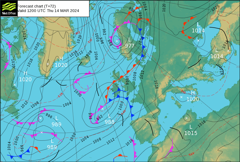 Tempo na Quinta, 14 de Março de 2024 - Chove, novamente - saiba onde! Tempo na Quinta - Análise frontal MetOffice